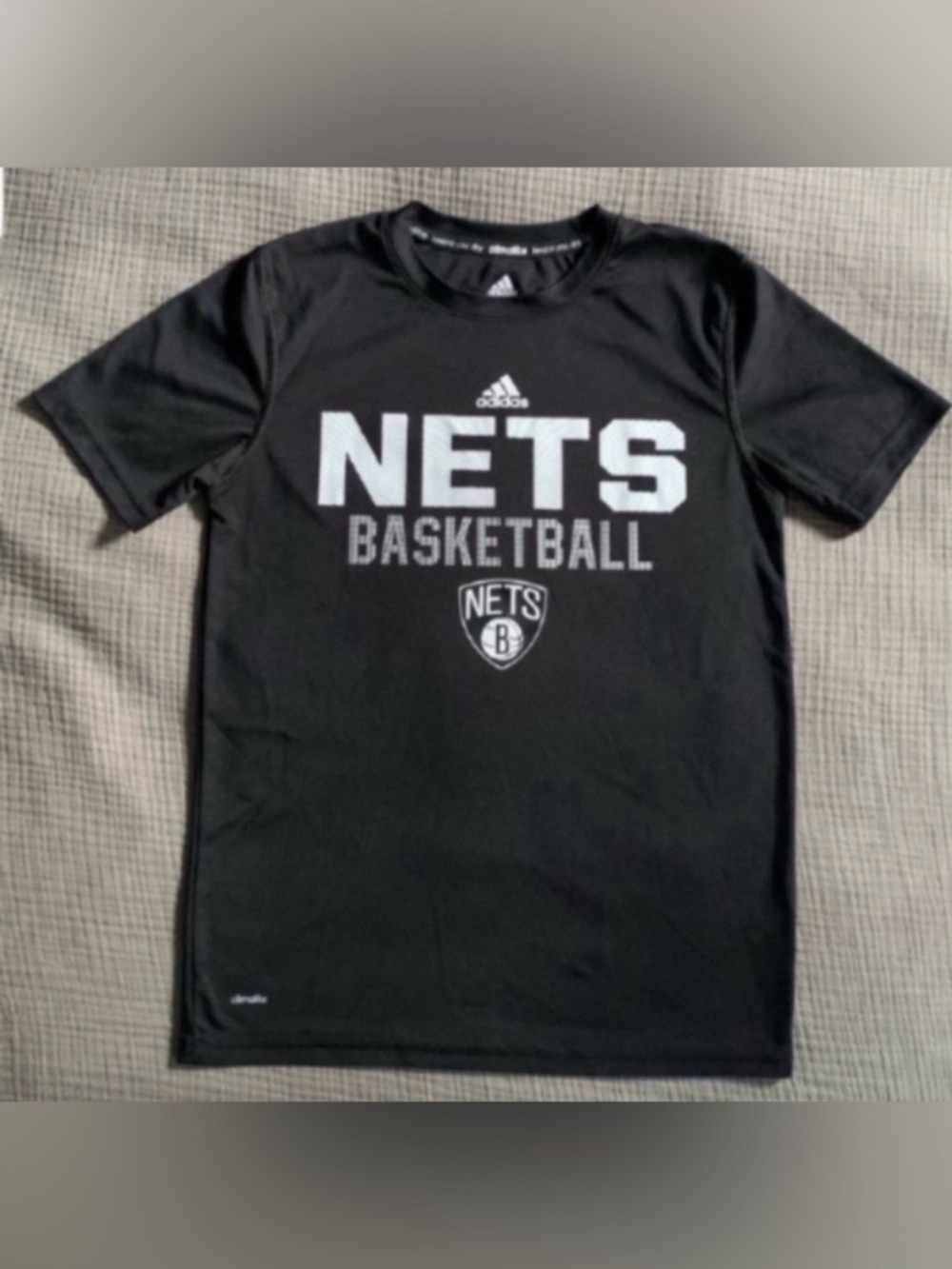 adidas Kid’s Black Nets Basketball Tee with White Logo